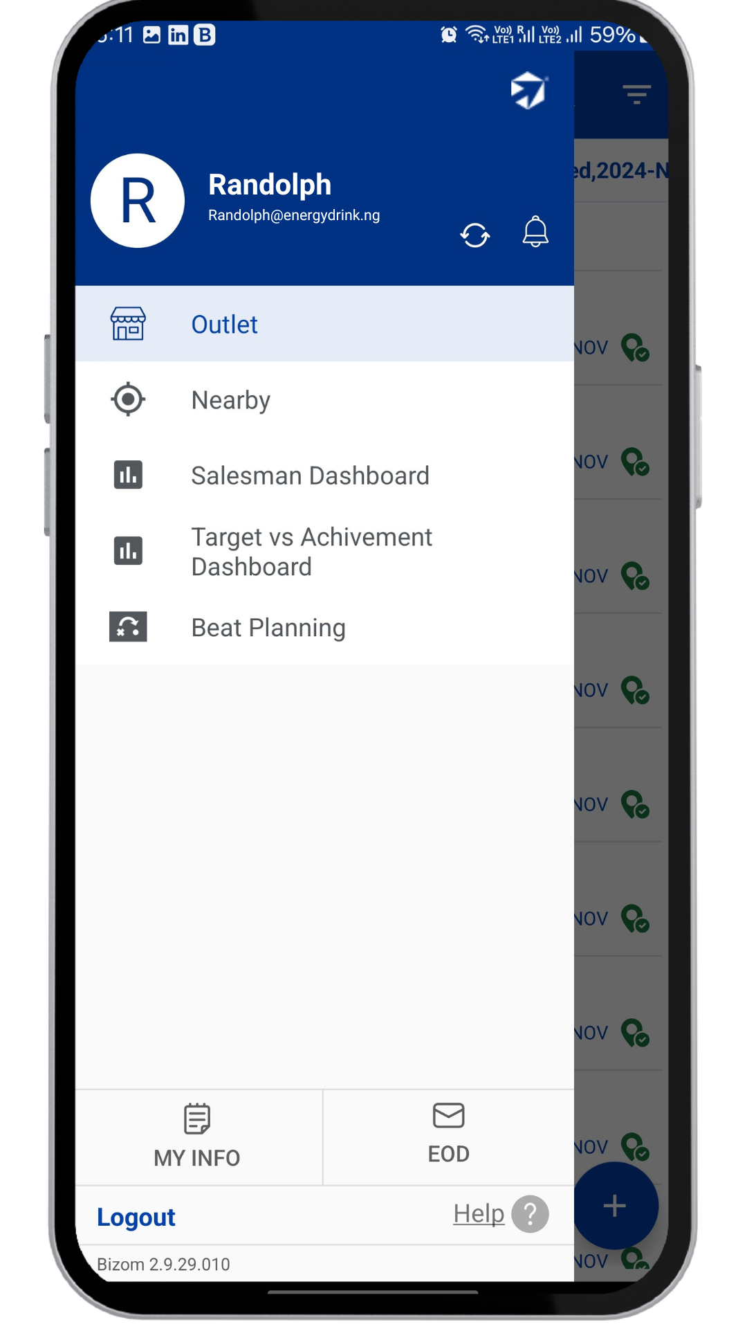 User Menu Screen